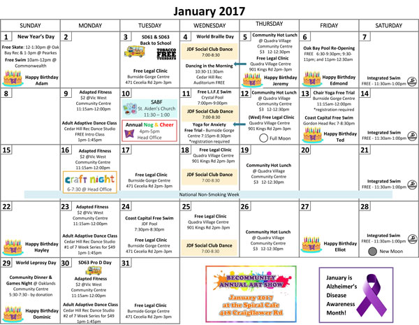 January Calendar - BeConnected Support Services