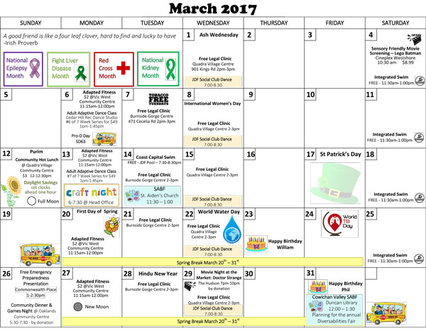 March Calendar - BeConnected Support Services