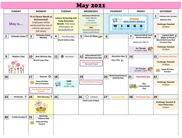 May Calendar - BeConnected Support Services